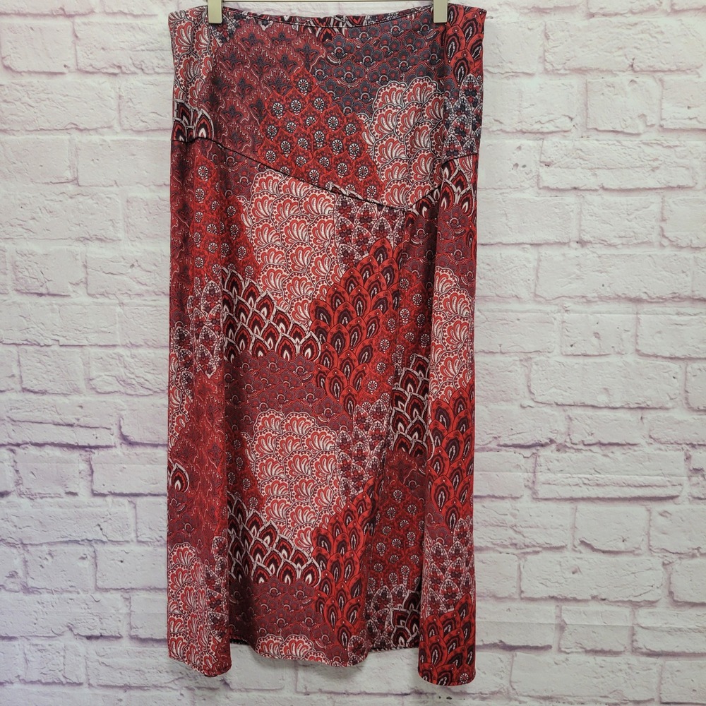 Cato Boho Paisley A-Line Maxi Skirt 12 Red Velvet Feel Patchwork Flowy Gypsy Y2K